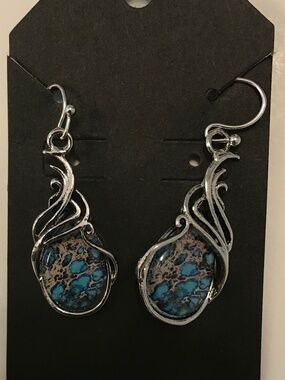 Silver Turquoise Drop Earrings - Women Jewelry